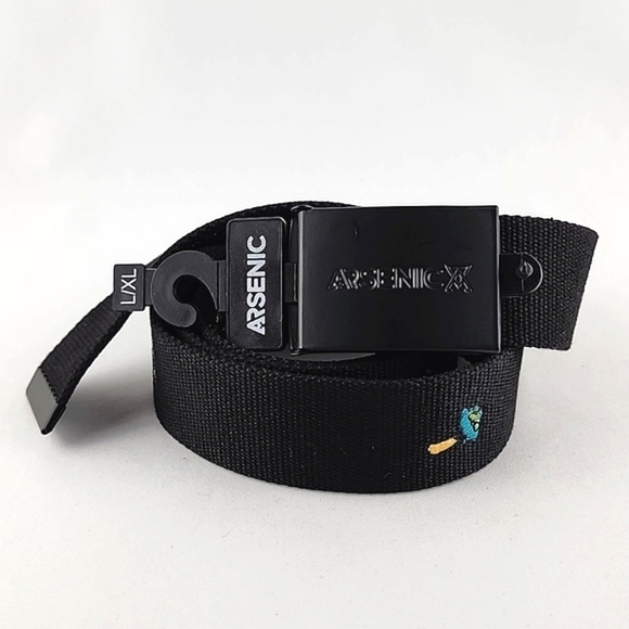 Arsenic Men's Black Web Belt Multi Colour Mushroom Embellishments Size  L/XL - Picture 3 of 9